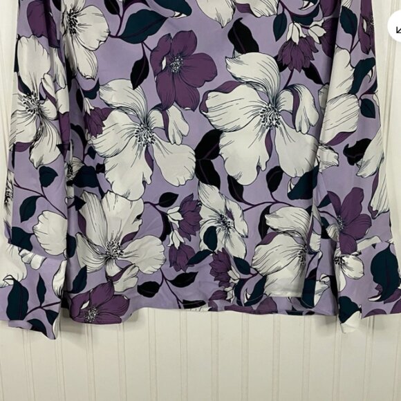 Worthington Blouse Womens X Small Purple Floral Long Sleeve Cowl Artsy Shirt Top - Picture 4 of 16